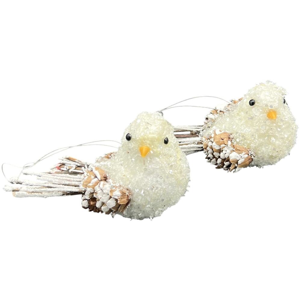 🐦Pinecone Bird Ornament Set of 2 Frost White Tail Rustic Cottage Décor Home 2pc